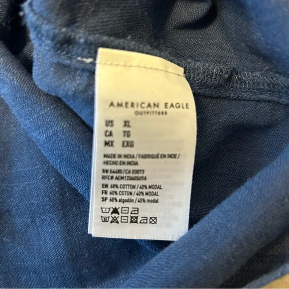 American Eagle Men's Blue Cotton Modal blend long sleeve roll back sleeves XL - Picture 7 of 7